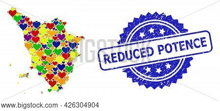 Blue Rosette Textured Watermark With Reduced Potence Message. Vector Mosaic Lgbt Map Of Tuscany Regi