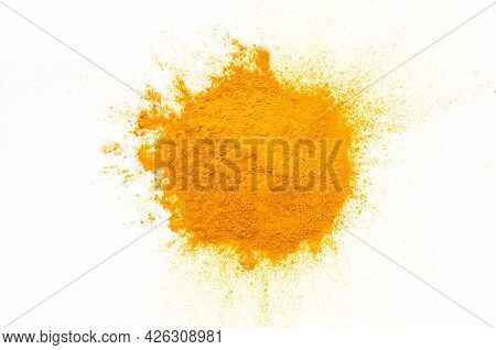 Dry Organic Turmeric Powder Pile On White Background