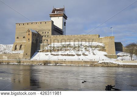 Herman Castle On A Cloudy March Day. Narva, Estonia