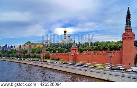 View Of The Kremlin, Kupala Khramov, The Kremlin Wall From The Bridge Over The Moskva River