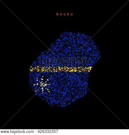 Nauru Flag Map, Chaotic Particles Pattern In The Colors Of The Nauruan Flag. Vector Illustration Iso