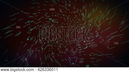 Image of QR code flashing data scanning and processing and digital interface with glowing network in the background. Online security concept digitally generated image.