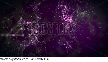 Image of QR code flashing data scanning and processing and digital interface with glowing network in the background. Online security concept digitally generated image.