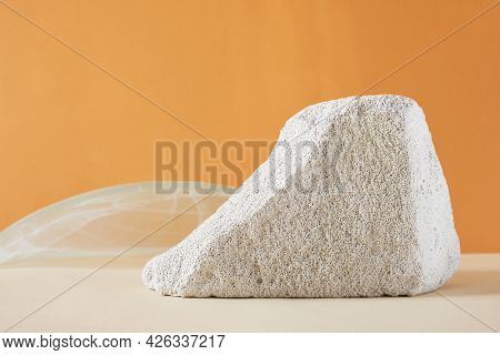 Empty Concrete Podium On Brown Background Mock Up