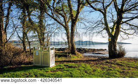 Kirkcudbright, Scotland - 29th December 2020: A Trash Can Or Bin At A Beach Near Kirkcudbright In So