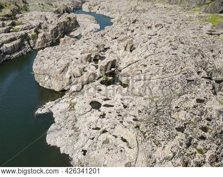 Aerial View Of Sheytan Dere (shaitan River) Canyon Under The Dam Of Studen Kladenets Reservoir, Bulg