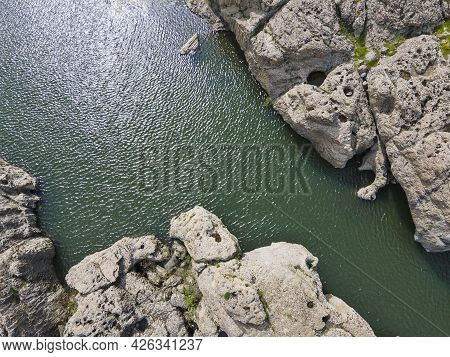 Aerial View Of Sheytan Dere (shaitan River) Canyon Under The Dam Of Studen Kladenets Reservoir, Bulg