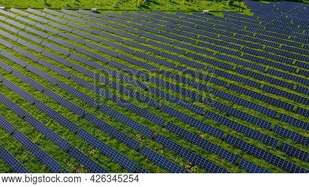 Ecology Solar Power Station Panels In The Fields Green Energy At Sunset Landscape Electrical Innovat