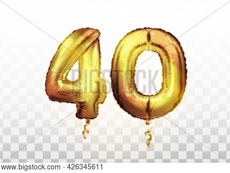 40 Golden Number Forty Metallic Balloon. Party Decoration Golden Balloons. Anniversary Sign For Happ