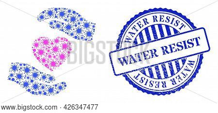 Virulent Collage Favourite Heart Care Hands Icon, And Grunge Water Resist Seal Stamp. Favourite Hear