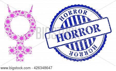 Virulent Mosaic Devil Female Symbol Icon, And Grunge Horror Seal. Devil Female Symbol Collage For Me