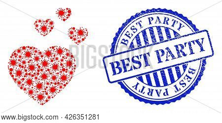 Virus Collage Favorite Hearts Icon, And Grunge Best Party Seal. Favorite Hearts Collage For Pandemic