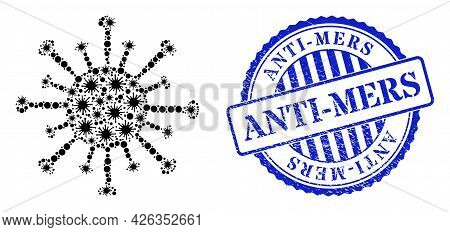 Contagious Collage Coronavirus Icon, And Grunge Anti-mers Seal Stamp. Coronavirus Collage For Epidem