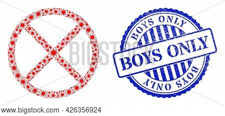 Covid-2019 Collage Restricted Icon, And Grunge Boys Only Seal Stamp. Restricted Collage For Medical 