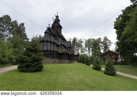Old Wooden Church With Green Grass History Country
