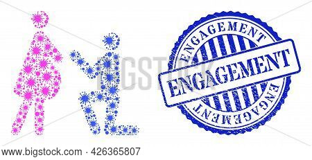 Coronavirus Mosaic Pregnant Woman Engagement Icon, And Grunge Engagement Seal Stamp. Pregnant Woman 