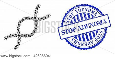 Coronavirus Mosaic Genome Spiral Icon, And Grunge Stop Adenoma Seal Stamp. Genome Spiral Collage For