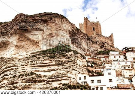 Beautiful Overview Of The Town Of Alcala De Jucar With The Fortress Castle And The Church In Spring 