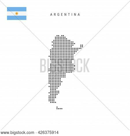 Square Dots Pattern Map Of Argentina. Argentinian Dotted Pixel Map With National Flag Isolated On Wh