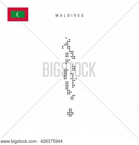Square Dots Pattern Map Of Maldives. Maldivian Dotted Pixel Map With National Flag Isolated On White
