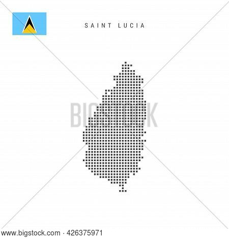 Square Dots Pattern Map Of Saint Lucia. Saint Lucian Dotted Pixel Map With National Flag Isolated On