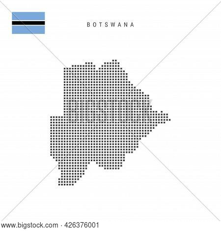 Square Dots Pattern Map Of Botswana. Botswana Dotted Pixel Map With National Flag Isolated On White 
