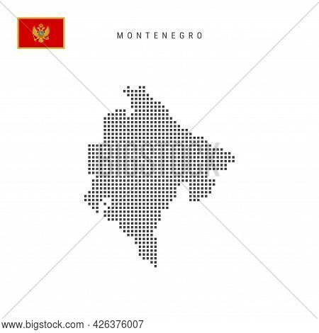 Square Dots Pattern Map Of Montenegro. Montenegrin Dotted Pixel Map With National Flag Isolated On W