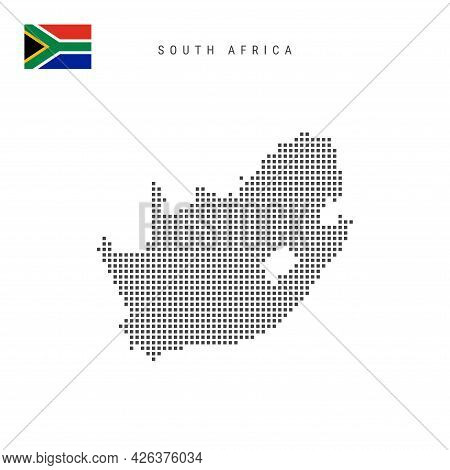 Square Dots Pattern Map Of South Africa. South African Dotted Pixel Map With National Flag Isolated 