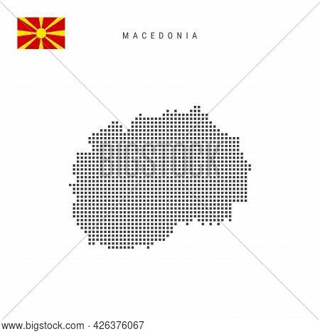 Square Dots Pattern Map Of Macedonia. Macedonian Dotted Pixel Map With National Flag Isolated On Whi