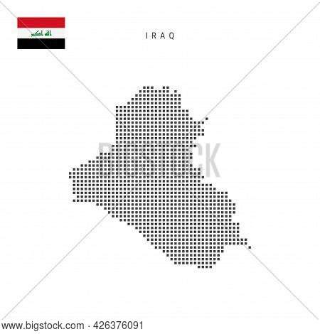 Square Dots Pattern Map Of Iraq. Iraqi Dotted Pixel Map With National Flag Isolated On White Backgro
