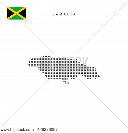 Square Dots Pattern Map Of Jamaica. Jamaican Dotted Pixel Map With National Flag Isolated On White B