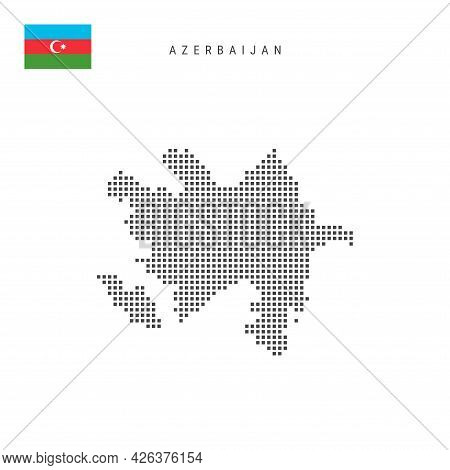 Square Dots Pattern Map Of Azerbaijan. Azerbaijani Dotted Pixel Map With National Flag Isolated On W