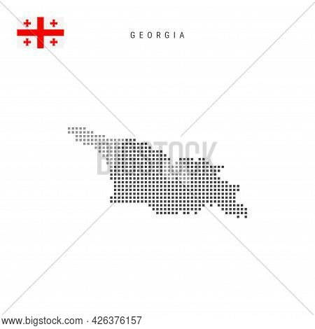 Square Dots Pattern Map Of Georgia. Georgian Dotted Pixel Map With National Flag Isolated On White B
