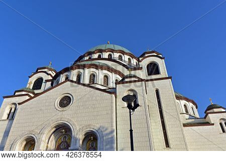 The Temple Of Saint Sava (sveti Sava) - Serbian Orthodox Church With Clear Blue Sky In The Backgroun