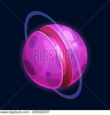 Sweet Cartoon Planet Sci-fi Fantasy World Isolated Cartoon Icon. Vector Yummy Outer Space Planet Of 