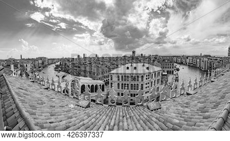Panoramic View From The Observation Platform From Fondaco Dei Tedeschi To The Canale Grande And Scen