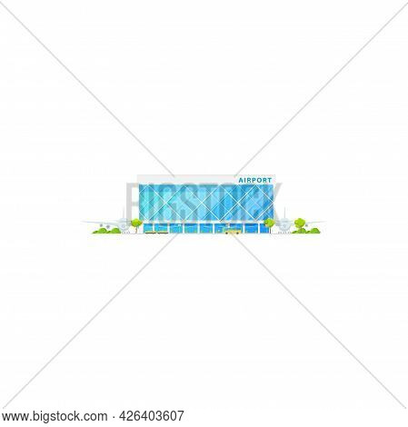 Airport Terminal Building, Passenger Planes And Cargo Aircrafts Isolated Icon. Vector Concourse Airp