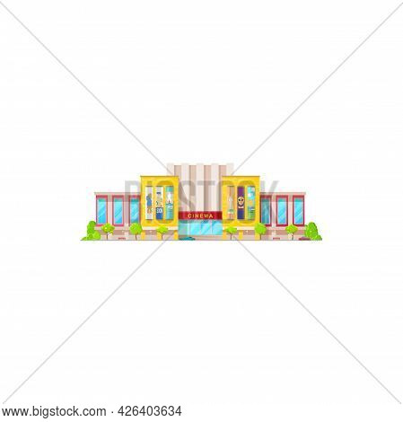 Cinema Building Icon, Movie Theater Entrance Exterior And Front Facade, Vector. Modern Cinema, City 