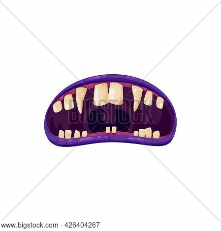 Vampire Mouth With Fangs Vector Icon. Cartoon Monster Roar Scary Jaws With Long Pointed Teeth, Open 