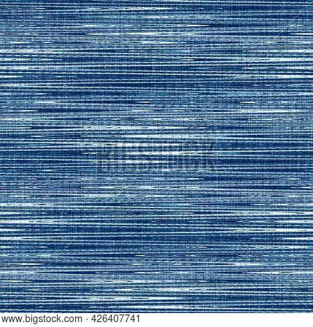 Classic Blue Woven Stripe Masculine Shirt Fabric Texture. Navy Space Dyed Marled Melange Background.