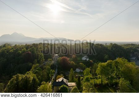 Beautiful Views Of The Surrounding Landscape From Atop The Hohensalzburg Castle In The Beautiful Cit