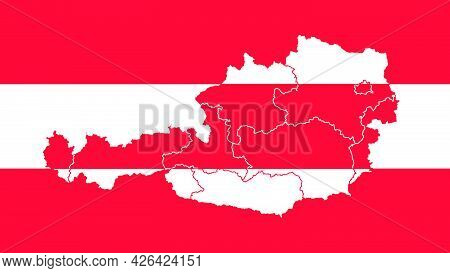 Austia National Flag With Administrative Regions Map Border Inside, Detailed Multicolored Vector Ill