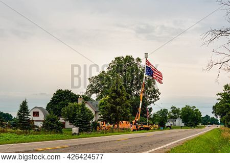 Grand Ledge, Mi - July 11th: Flying Upside Down American Flag As A Sign Of Distress In Grand Ledge O