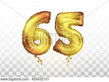 Vector Golden Number 65 Sixty Five Metallic Balloon. Party Decoration Golden Balloons. Anniversary S