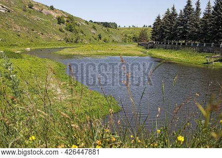 Panoramic View Of The Landscape Around The Abandoned Mill On The Bank Of The Vorgol River In The For