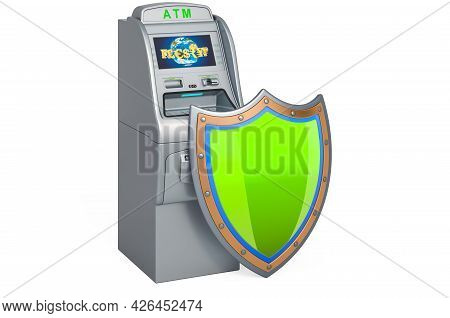 Atm Machine With Shield, 3d Rendering Isolated On White Background