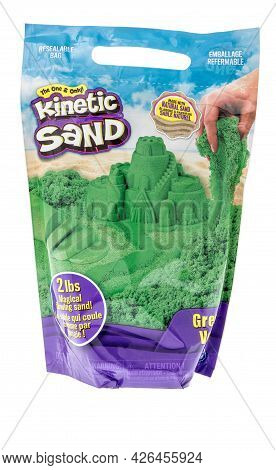 Winneconne, Wi -11 July 2021:  A Package Of Kinetic Moldable Sand On An Isolated Background