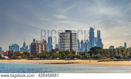 Melbourne, Victoria / Australia - 11/01/2019 St Kilda Beach Is A Beach Located In St Kilda, Port Phi