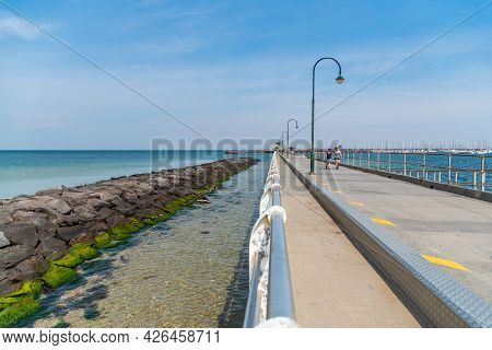 Melbourne, Victoria / Australia - 11/01/2019 St Kilda Beach Is A Beach Located In St Kilda, Port Phi