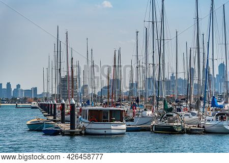 Melbourne, Victoria / Australia - 11/01/2019 St Kilda Beach Is A Beach Located In St Kilda, Port Phi